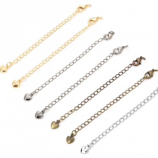 Image de 5 PCs Eco-friendly Brass Extender Chain Heart Multicolor With Lobster Claw Clasp And Extender Chain