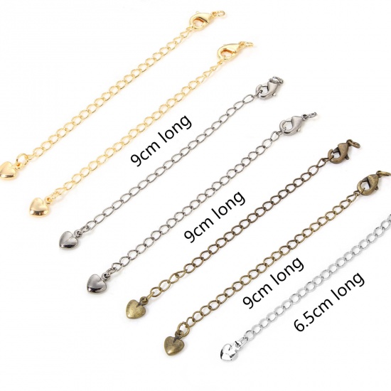 Image de 5 PCs Eco-friendly Brass Extender Chain Heart Multicolor With Lobster Claw Clasp And Extender Chain