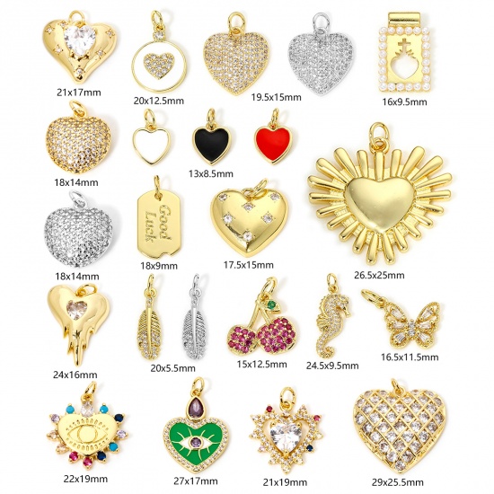 Immagine di 1 Pz Ecologico Ottone San Valentino Charms Cuore Oro riempito Farfalla