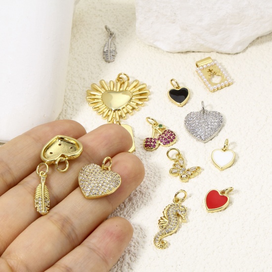 Immagine di 1 Pz Ecologico Ottone San Valentino Charms Cuore Oro riempito Farfalla
