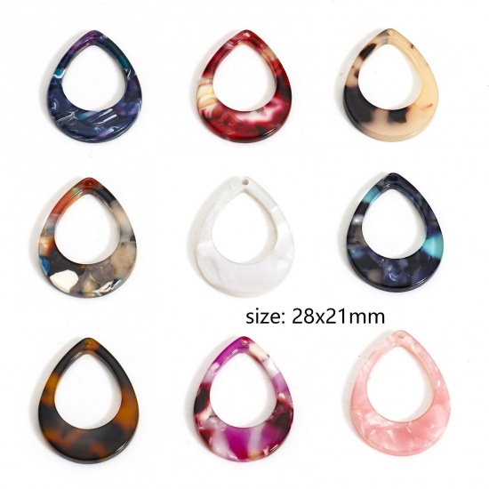 Picture of 5 PCs Acrylic Acetic Acid Series Charms Drop Multicolor Hollow 28mm x 21mm