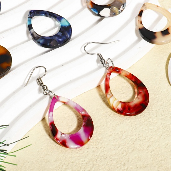 Picture of Acetic Acid Resin Acetate Acrylic Acetimar Marble Charms Drop Multicolor Hollow 28mm x 21mm