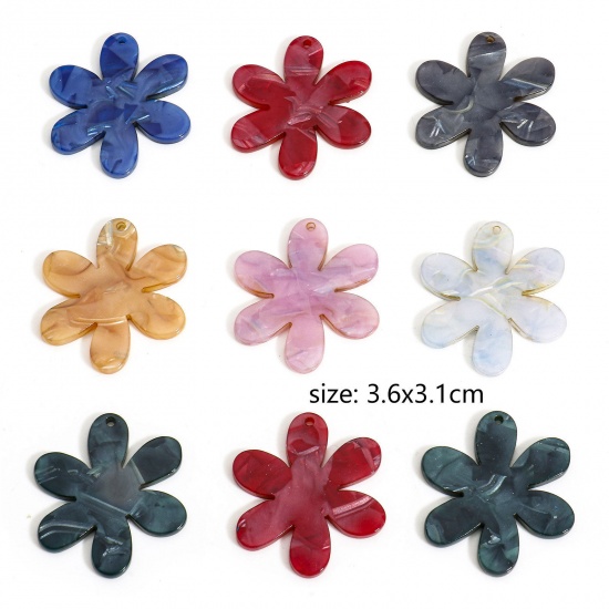 Image de 5 PCs Acrylic Acetic Acid Series Pendants Flower Multicolor 3.6cm x 3.1cm