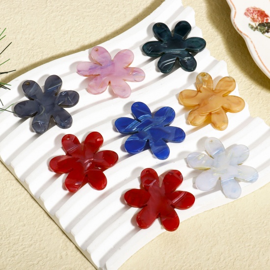 Image de 5 PCs Acrylic Acetic Acid Series Pendants Flower Multicolor 3.6cm x 3.1cm