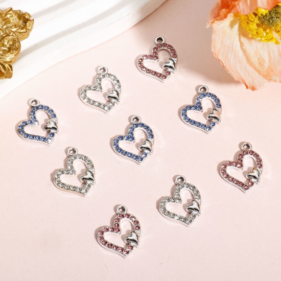 Изображение 10 PCs Zinc Based Alloy Valentine's Day Charms Multicolor Heart Micro Pave 18mm x 15mm