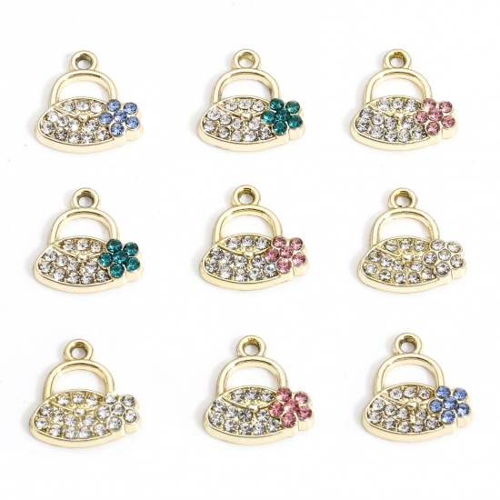 Immagine di 10 PCs Zinc Based Alloy Clothes Charms Gold Plated Handbag Micro Pave 14mm x 13.5mm