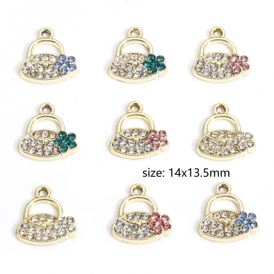 Immagine di 10 PCs Zinc Based Alloy Clothes Charms Gold Plated Handbag Micro Pave 14mm x 13.5mm