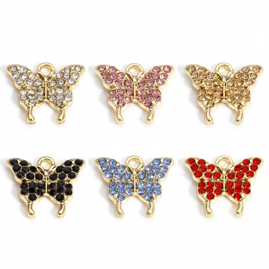 Picture of 10 PCs Zinc Based Alloy Insect Charms Gold Plated Butterfly Animal Micro Pave 17mm x 15mm