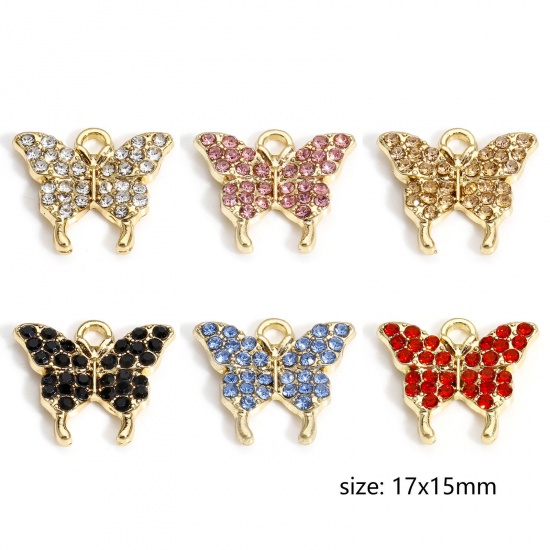 Immagine di 10 PCs Zinc Based Alloy Insect Charms Gold Plated Butterfly Animal Micro Pave 17mm x 15mm