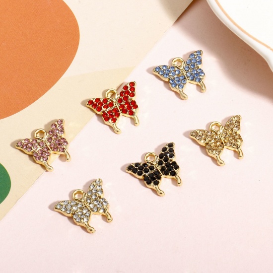 Picture of 10 PCs Zinc Based Alloy Insect Charms Gold Plated Butterfly Animal Micro Pave 17mm x 15mm