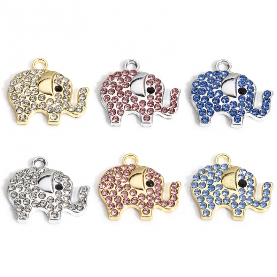 Immagine di 10 PCs Zinc Based Alloy Charms Multicolor Elephant Animal Micro Pave 19mm x 17mm