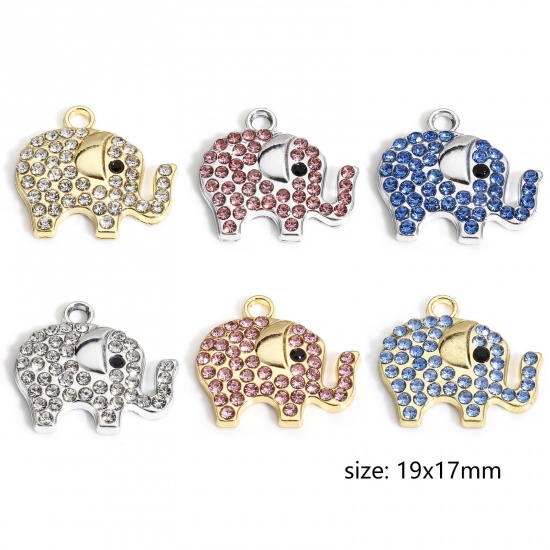 Picture of Zinc Based Alloy Charms Multicolor Elephant Animal Micro Pave 19mm x 17mm