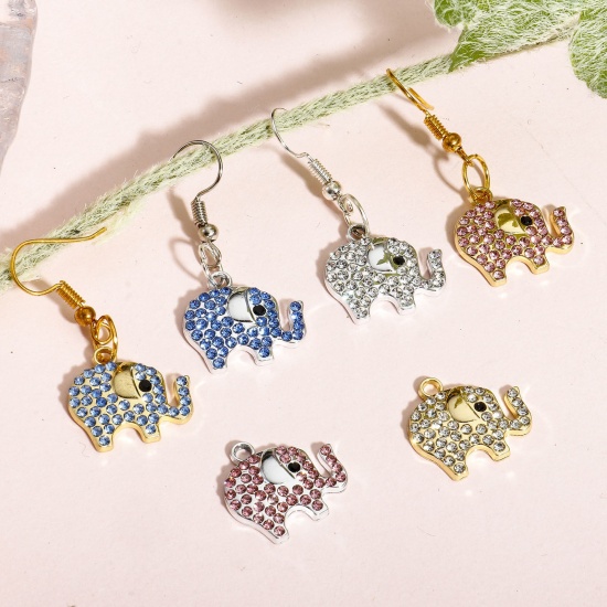 Immagine di 10 PCs Zinc Based Alloy Charms Multicolor Elephant Animal Micro Pave 19mm x 17mm