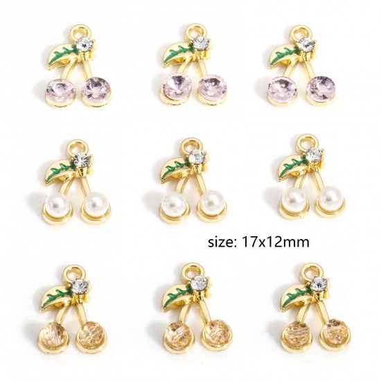 Immagine di 10 PCs Zinc Based Alloy Charms Gold Plated Cherry Fruit 17mm x 12mm