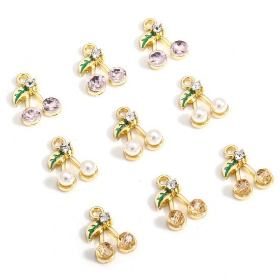 Immagine di 10 PCs Zinc Based Alloy Charms Gold Plated Cherry Fruit 17mm x 12mm