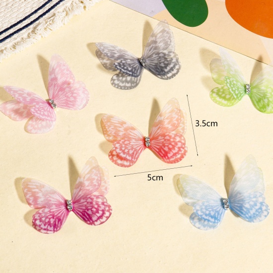 Immagine di 20 Pz Organza Eterea Farfalla Accessori per materiali artigianali fatti a mano fai-da-te Multicolore Colore Sfumato 5cm x 3.5cm