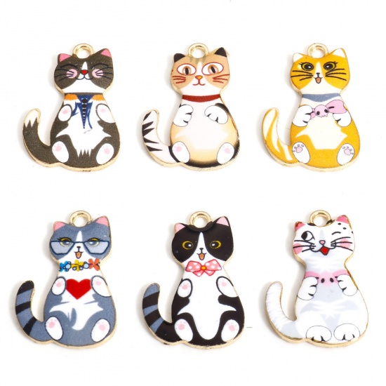 Picture of 10 PCs Zinc Based Alloy Charms Multicolor Cat Animal Enamel 28mm x 18mm