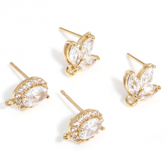 Picture of Brass Ear Post Stud Earring With Loop Connector Accessories Gold Plated Clear Cubic Zirconia