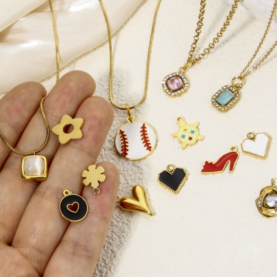 Immagine di Eco-friendly Vacuum Plating 304 Stainless Steel Stylish Charms Gold Plated Multicolor Heart Enamel