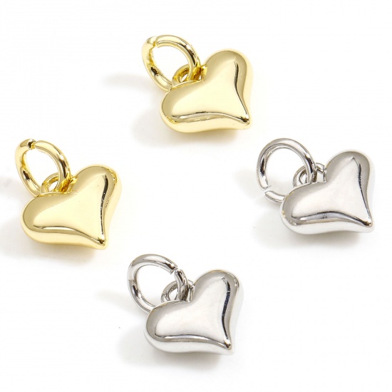 Picture of 2 PCs Eco-friendly Brass Valentine's Day Charms Real Gold Plated Heart 3D 12mm x 8mm