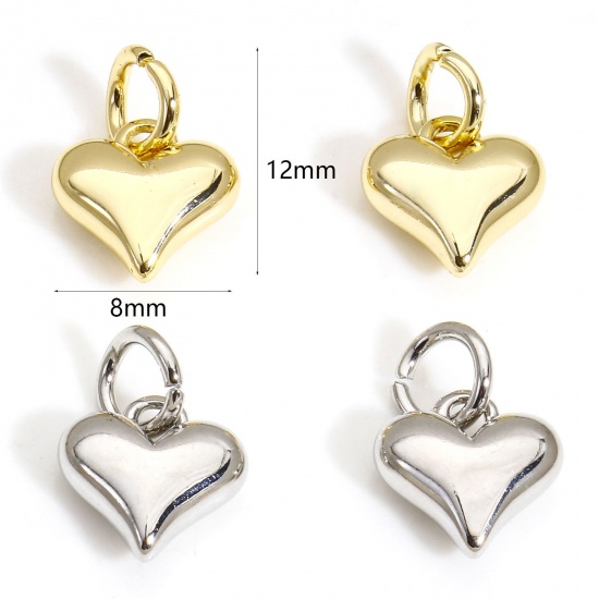 Picture of 2 PCs Eco-friendly Brass Valentine's Day Charms Real Gold Plated Heart 3D 12mm x 8mm