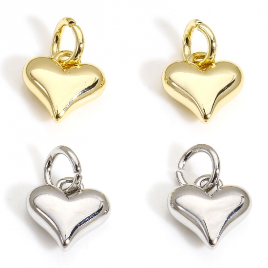 2 PCs Eco-friendly Brass Valentine's Day Charms Real Gold Plated Heart 3D 12mm x 8mm の画像