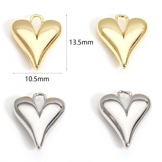 Immagine di 2 Pz Ecologico Ottone San Valentino Charms Cuore Oro riempito 3D 13.5mm x 10.5mm