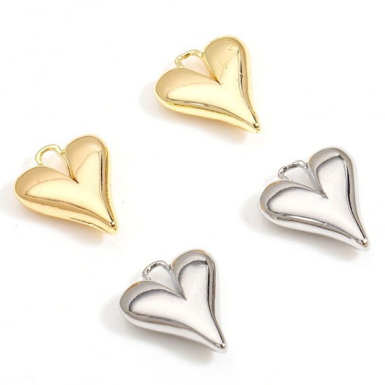 Imagen de 2 Unidades Respetuoso del Medio Ambiente Latón día de San Valentín Colgantes Charms Corazón Oro Real Chapado 3D 13.5mm x 10.5mm