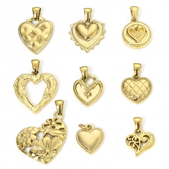 Bild von 1 Stück Umweltfreundlich 304 Edelstahl Valentinstag Charm-Anhänger Herz Vergoldet