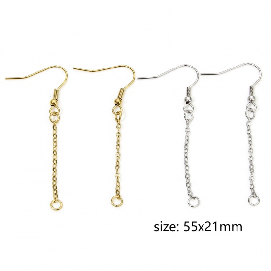Picture of Eco-friendly 304 Stainless Steel Simple Ear Wire Hooks Earrings For DIY Jewelry Making Accessories Hook Multicolor Tassel