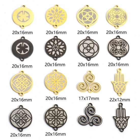 Picture of 2 PCs Vacuum Plating 304 Stainless Steel Connectors Charms Pendants Carved Pattern