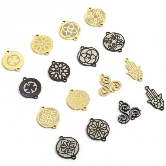 Picture of Vacuum Plating 304 Stainless Steel Connectors Charms Pendants Carved Pattern