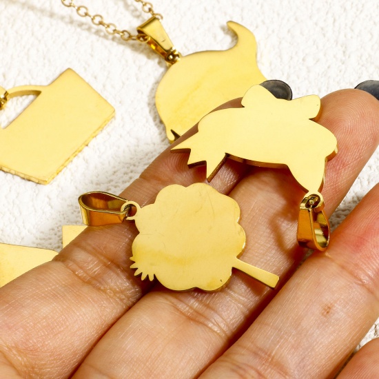 Picture of 2 PCs Vacuum Plating 304 Stainless Steel Blank Stamping Tags Charm Pendant 18K Gold Plated Mirror Polishing