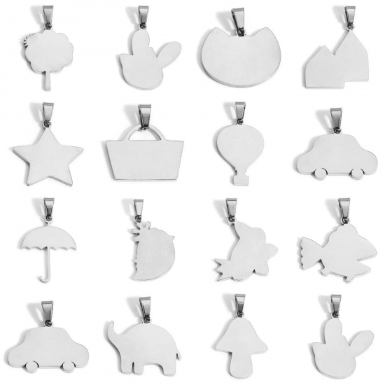 Picture of 2 PCs Eco-friendly 304 Stainless Steel Blank Stamping Tags Charm Pendant Silver Tone Mirror Polishing