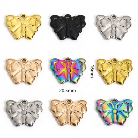 Immagine di 1 Pz Placcatura Sottovuoto 304 Acciaio Inossidabile Ciondoli Farfalla 20.5mm x 16mm
