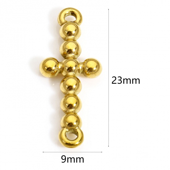 Picture of 1 Piece Vacuum Plating 304 Stainless Steel Religious Connectors Charms Pendants Cross 23mm x 9mm