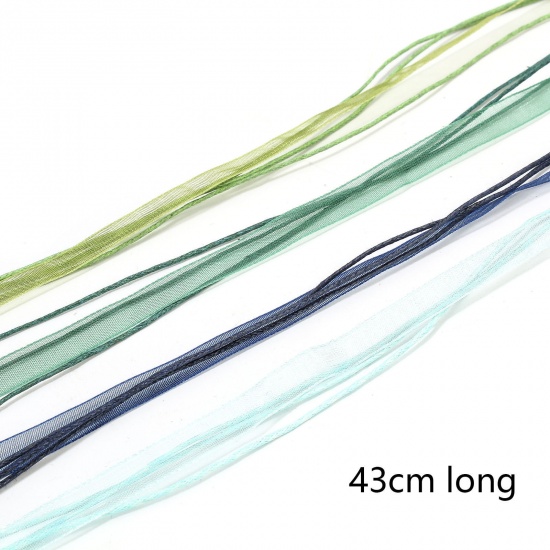 Picture of 20 PCs Organza Ribbon Wax Cord String Multilayer Layered Necklace Multicolor 43cm(16 7/8") long