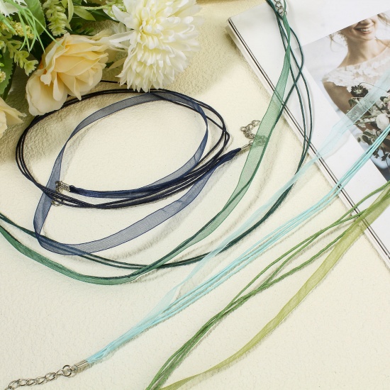 Picture of 20 PCs Organza Ribbon Wax Cord String Multilayer Layered Necklace Multicolor 43cm(16 7/8") long