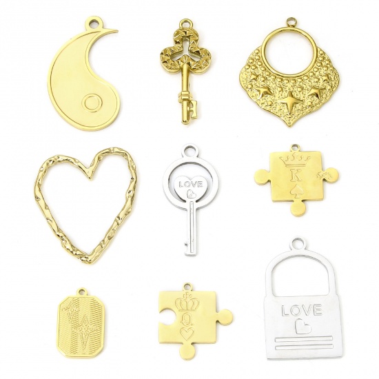 Immagine di Eco-friendly 304 Stainless Steel Geometric Charms Multicolor Key Heart Message " LOVE " Hollow
