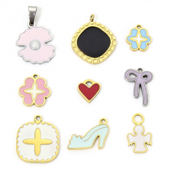 Immagine di Eco-friendly Vacuum Plating 304 Stainless Steel Stylish Charms Multicolor Pale Lilac Bowknot Enamel