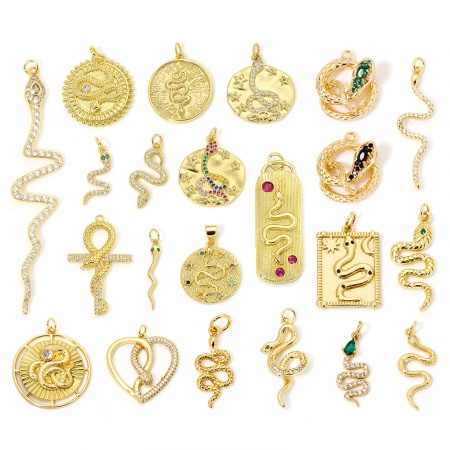Eco-friendly Brass Pendants 18K Real Gold Plated Snake Animal Micro Pave Clear Cubic Zirconia Eco-friendly Brass Pendants 18K Real Gold Plated Snake Animal Micro Pave Clear Cubic Zirconia