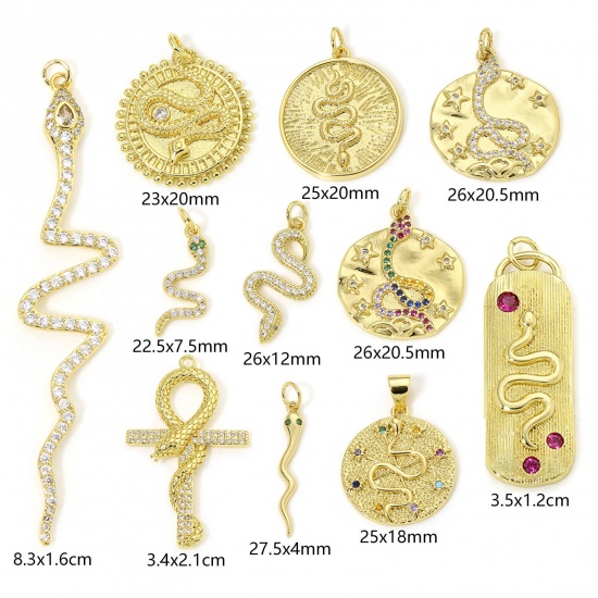 Изображение 1 Piece Eco-friendly Brass Pendants 18K Real Gold Plated Snake Animal Micro Pave Clear Cubic Zirconia