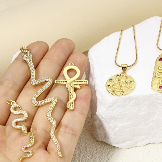 Immagine di 1 Piece Eco-friendly Brass Pendants 18K Real Gold Plated Snake Animal Micro Pave Clear Cubic Zirconia
