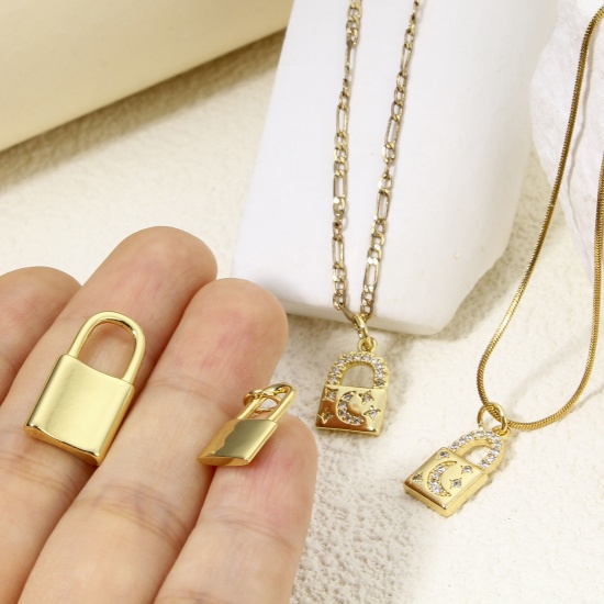 Immagine di 1 Piece Eco-friendly Brass Charms 18K Real Gold Plated Lock
