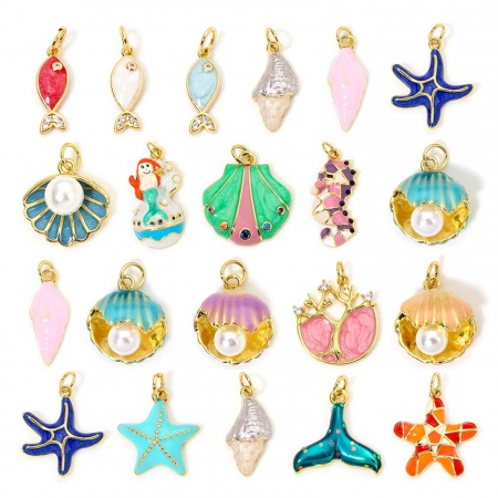 Eco-friendly Brass Ocean Jewelry Charms 18K Real Gold Plated Multicolor Enamel