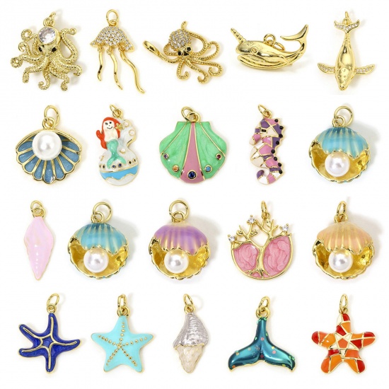 Immagine di 1 Piece Eco-friendly Brass Ocean Jewelry Charms 18K Real Gold Plated Multicolor Enamel