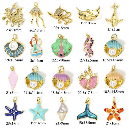 Picture of Eco-friendly Brass Ocean Jewelry Charms 18K Real Gold Plated Multicolor Enamel