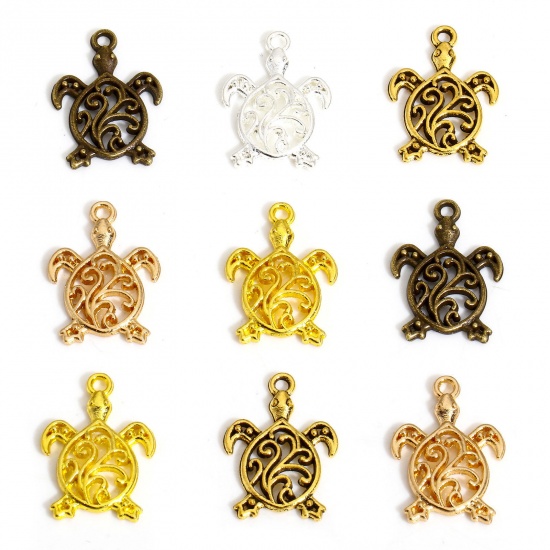 Picture of 50 PCs Zinc Based Alloy Ocean Jewelry Charms Multicolor Sea Turtle Animal Filigree 21mm x 15mm