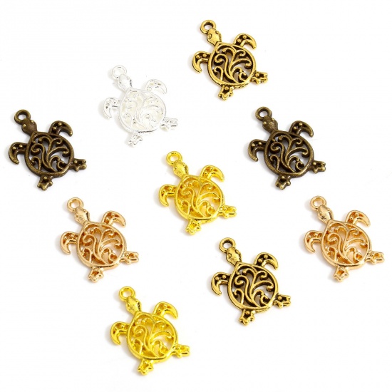 Picture of Zinc Based Alloy Ocean Jewelry Charms Multicolor Sea Turtle Animal Filigree 21mm x 15mm
