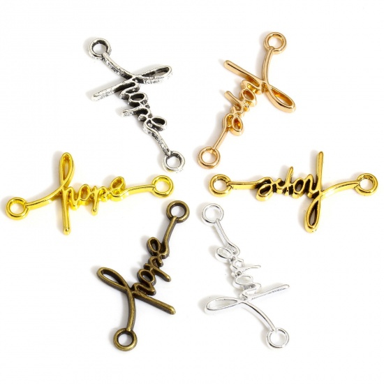 Picture of Zinc Based Alloy Positive Quotes Energy Connectors Charms Pendants Multicolor English Vocabulary Message " Hope " 33mm x 17mm